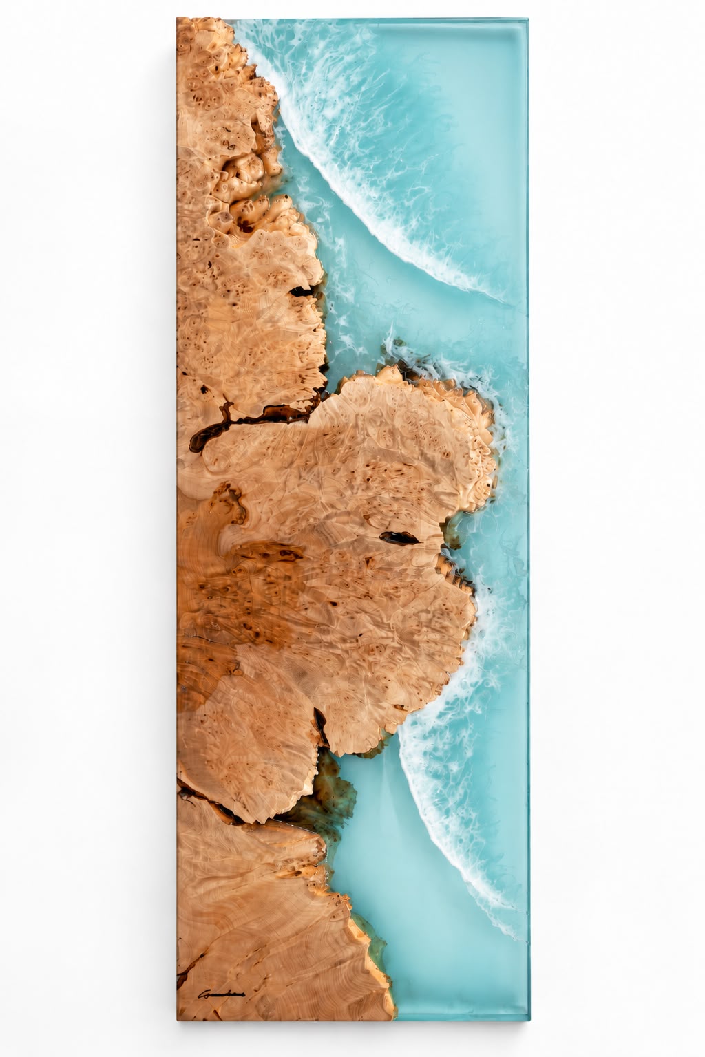 The Icelandic Coast - pale burl wood and pigmented epoxy wall art